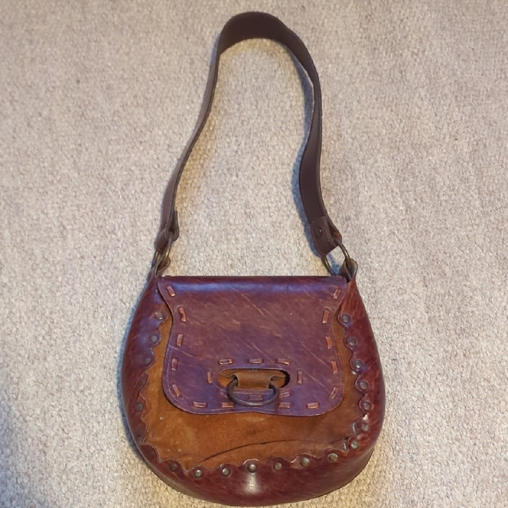 Vintage 70s Leather/Suede Boho Style Shoulder Bag